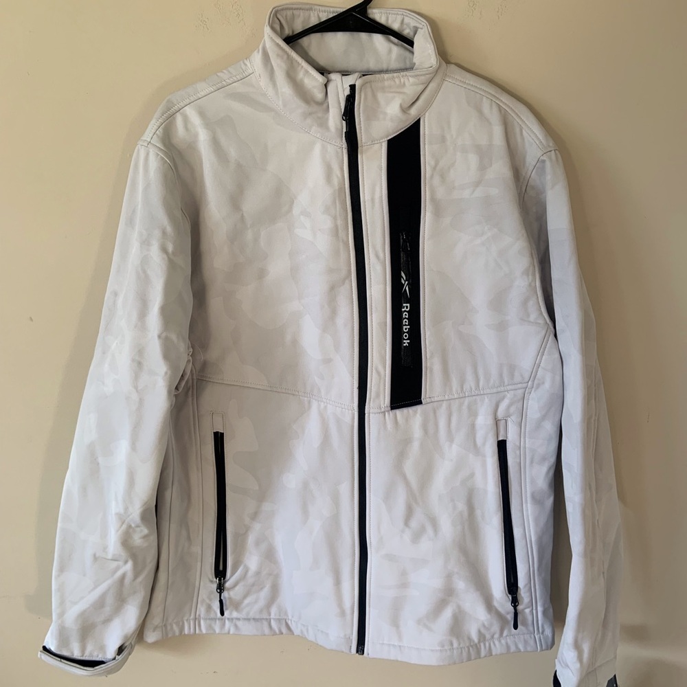 Reebok Gray and White Zip Up Sweater